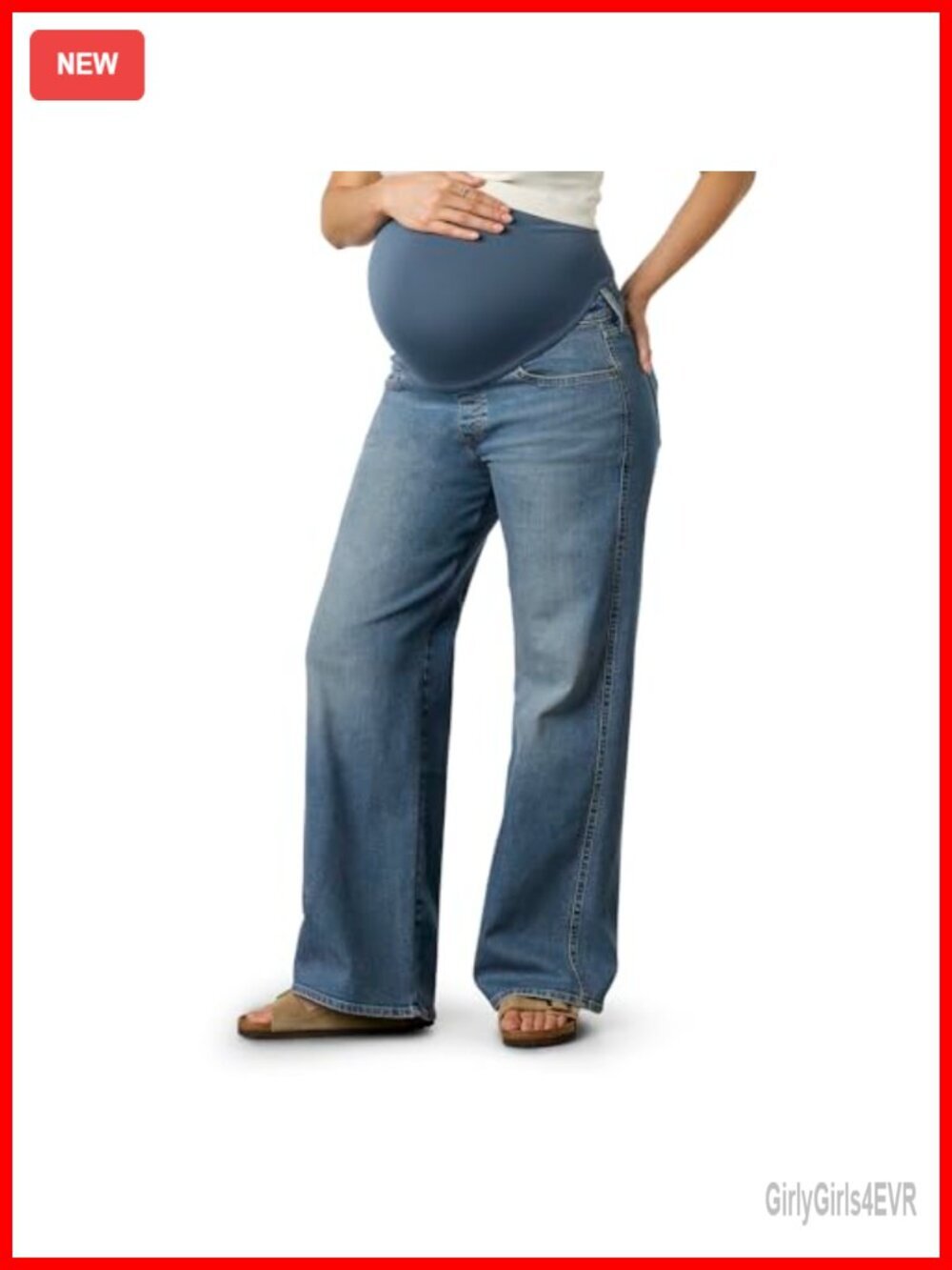 Maternity Wide Leg Jeans with SoftStay Belly Band, Stretch Cotton, Pull On